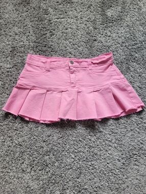 Pink Pleated Mini Skirt Fringe Size Small